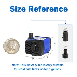 AQUANEAT Small Fountain Pump, 80 GPH Mini Submersible Water Pump with 3.3 ft Tubing, for Aquarium Fish Tank, Pet Water Fountain, Hydroponics, Pond Waterfall Filter Pump