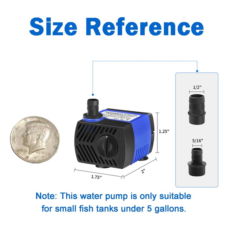 AQUANEAT Small Fountain Pump, 80 GPH Mini Submersible Water Pump