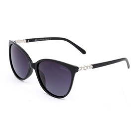 CLF Genuine Christian Lafayette Ladies Polarized Sunglasses for Women Driving, Black Plastic frame, Light Anti Glare Violet Lenses Filter Category 3, UV400 Protection