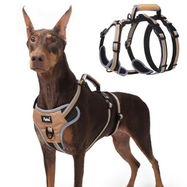 PUPTECK Escape Proof Dog Harness with Padded Handle, No Pull Pet Vest Harness Durable Reflective for Medium Large Dogs Walking Training and Running, Moccasin, XL