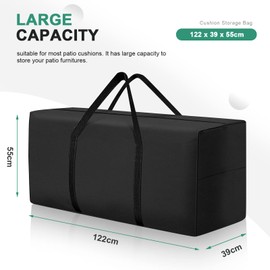 Uthem - Bolsa de almacenamiento de cojín para exteriores, extragrande, para muebles de patio, impermeable, fundas de almacenamiento para cojín de jardín con cierre y asas, color negro (1 paquete, 48