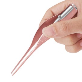 LED Lighted Ear Gauges Tweezers Ear Cleaners for Children, Extra Fine Tip, Stainless Steel, Tweezer-Type, Mimi Light Rod, Clearly Visible (Rose Gold)