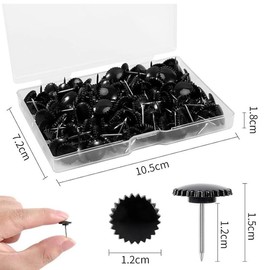 Pack of 100 Black Push Pins, Black Push Pins for Wall, Gear Shaped Thumbtacks, Plastic for Wall Hangings, Steel Tip, Cork Board, Push Pins for Cards, Posters, Photos, Bulletin Board