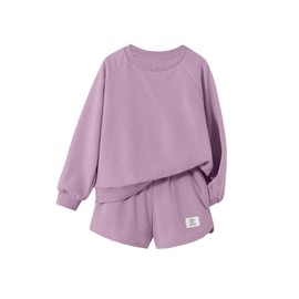 Ecolala Girls Sweatsuit Long Sleeve Casual Crewneck Sweatshirt and Shorts Set Purple 15Y