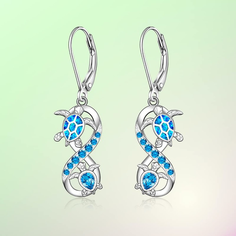 Turtle Earrings for Women Sterling Silver Infinity Blue Opal Sea