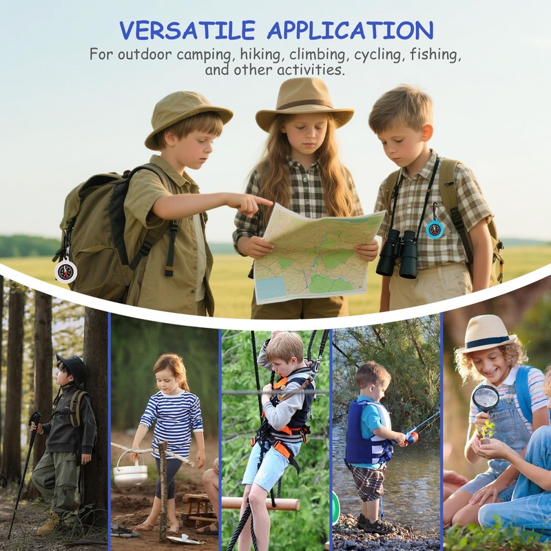 Pack of 6 Compass Children, Outdoor Compass with Carabiner Hook,