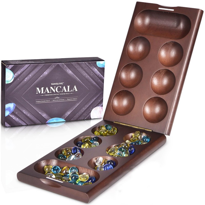 VAMSLOVE Wooden Mancala Board Game with Magnetic Lock / 48+8