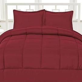Aurora Bedding Luxurious Down Alternative Soft Solid Color Comforter Box Stitch Brushed Microfiber Bedding-King, Burgundy