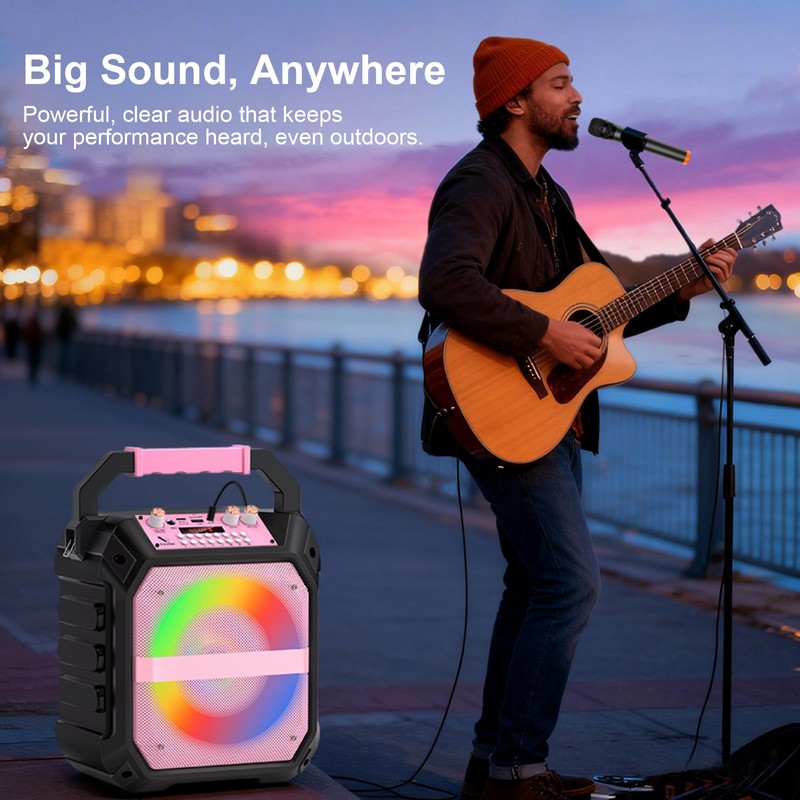 Bluetooth Karaoke Machine, Portable Karaoke with 2 Wireless Microphones, Karaoke