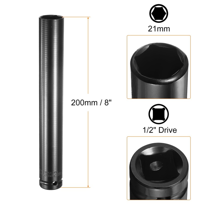 HARFINGTON Deep 6-Point Impact Socket 1/2" Drive 21mm Metric Socket