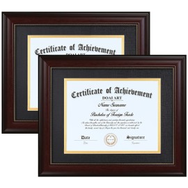 DOAI ART 8.5 x 11 Diploma Frame Set of 2 Classic Mahogany with Black and Gold Double Mat or Displays Document&Certificate 11x14-inch Without Mat,Wide Molding, Gold Beads Hanging Hardware Included,