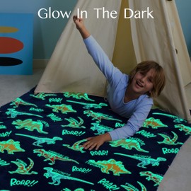 Joiedomi Glow in The Dark Blanket - Dinosaur Gift for Girls Boys Age 2 3 4 5 6 7 8 9 10 11 12 Year Old - Soft Cozy Flannel Kids Throw Blanket, Birthday Bedroom Decor 50"×60"