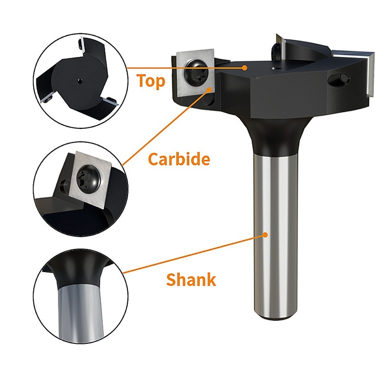 1/2in Shank Insert Style Spoilboard Bit 3 Blade T Shaped
