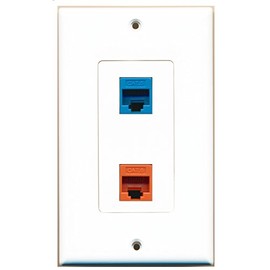 RiteAV 1 Port Cat6 Ethernet Orange 1 Port Cat6 Ethernet Blue Wall Plate Oversized Jumbo MIDI