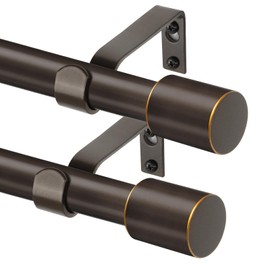 TONIAL Curtain Rods 2 pack, Telescoping Splicing 3/4 Drapery Rod 32 to 58 Inch(2.6 to 4.8 ft), Decorative Single Curtain Rods for Windows with Modern Cap Finial, Bronze