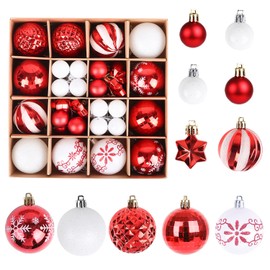 ZALAON 44 Pcs Christmas Ball Ornaments, 1.2/2.3 Inch Red White Christmas Baubles Christmas Tree Hanging Ball Set for Xmas Party Indoor Outdoor Decorations