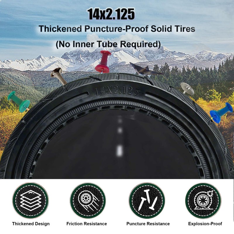 14x2.125 Bicycle Solid Tire, Airless Honeycomb Rubber Tire 14 Inch,