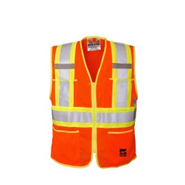 Viking Open Road Zippered Hi-Vis Safety Vest with 4" Reflective Tape with Contrasting Color, Orange, XX-Large