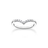 THOMAS SABO Women's V Shape Ring with White Stones, Sterling