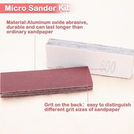 LEONTOOL 100Pcs Micro Detail Sander Paper Kit 3.5x1.2 Inch Hook and Loop Sandpaper Strips 600 Grit, Micro Finishing Sander Paper Detail Sander Refills for DIY Crafts Wood Tight Narrow Spaces Polishing