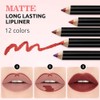 12 Colors Pencil Matte Lip Liner Set, Long Lasting, Waterproof,
