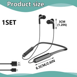 Musiook 1 PCS Wired Bluetooth Earphones, Neckband Earphones Wireless with Noise Cancelling Mic, Sweatproof Neckband Headphones for Running, Cycling, Gym, Sweat-Resistant Wireless Earphone Black