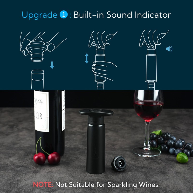 KITCHENDAO Wine Saver Pump with Sound Indicator, 2 Vacuum Wine
