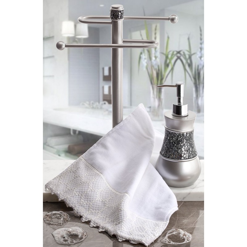 Creative Scents Crackled Glass Countertop Towel Stand, Decorative Silver Fingertip