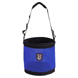 Harrison Howard Horse Muzzle Feed Bag Nylon Mesh Grain Feed Bag with Padded Neck Strap Adjustable Belt Dark Blue Medium