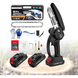 Mini Chainsaw Cordless, 6 inch Electric Chain Saw, Lightweight and Portable, Suitable for Women/Elderly/DIY Enthusiasts, with Two 21V2000mAh Batteries for Tree Pruning and Wood Cutting