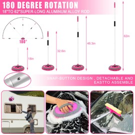 Pink 62" Car Wash Brush with Long Handle,Chenille Microfiber Car Wash Mop Sponge Mitt ,Windshield Window Squeegee,Wheel Brush,Car Detailing Brushes,Car Duster,Towel,Car Cleaning Kit for Cars RV Truck