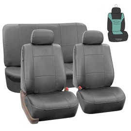 FH Group Classic PU Leather Car Seat Covers Full Set for Front and Rear Split Bench, Easy to Install Comes with Gift - Universal Fit for Trucks, SUVs, and Vans (Gray)