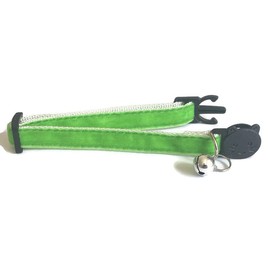 Velvet Cat Collars with Bell | Quick Safety Release Breakaway Buckle | Handmade in the UK | Available in Cat & Kitten Size | Apple Green