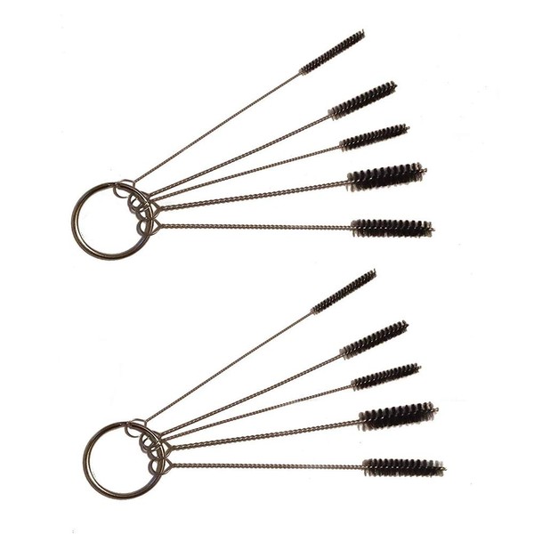 2 Count - 5 Piece Mini Metal and Nylon Tube Piece Cleaner Brush Set with Keychain Ring