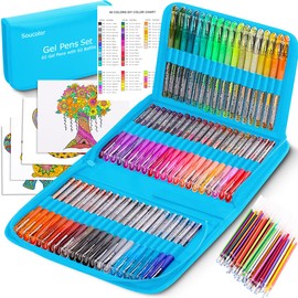 Soucolor Glitter Gel Pens for Adult Coloring Books, 120 Pack-60 Glitter Pens, 60 Refills and Travel Case, Nurse Aesthetic Cute Pens, School Office Home Supplies, Gifts for Women and Men