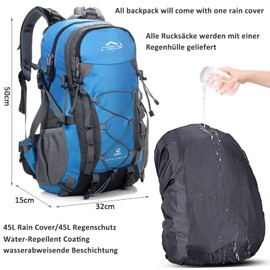 40L Hiking Backpack for Men and Women Trekking Rucksack Lightweight Travel Daypack with Waterproof Rain Cover,Large Sports Bag for Outdoor Activities