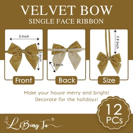 LiBongTa 12 PCS Khaki Bows 5" Velvet Ribbon Bow, Christmas Bow and Ribbon Set, Christmas Bow for Gift Wrapping, Wreaths, Tree Decor, Bow Decorations for Party, Gift Bags, Cards