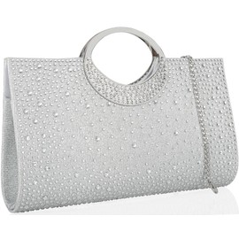 Dexmay Rhinestone Clutch Handbag with Crystal Handle for Wedding Party Elegant Clutch Purse for Women Clear Silver