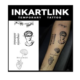 INKARTLINK Tattoo Tech, 2 Sheets Large Semi Permanent Tattoo, Temporary Tattoos, Last 1-2 Weeks, Waterproof, Realistic Look, No Adhesive, No Reflection （Religion Design)125