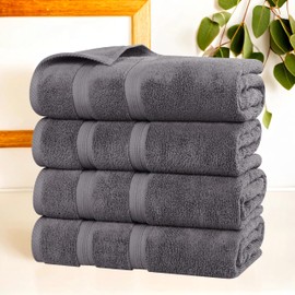 SUPERIOR Premium Cotton 4-Piece Bath Towel Set, Daily Use for Bathroom, Guest Room, Bath, Shower, Pool, Body, Home Essentials, Quality Soft Plush Absorbent Towels, Zero Twist Smart Dry, Grey