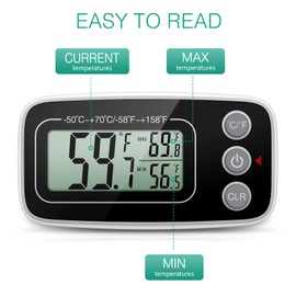 ORIA Refrigerator Thermometer, (NEW VERSION) 2 Pack Digital Freezer Thermometer, Fridge Thermometer with Magnetic back, LCD Display, Max/Min Function, 3 Mounting Options for Kitchen, Home, Restaurants