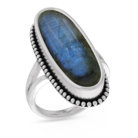 Solid 925 Sterling Silver Ring For Women & Girls Labradorite Ring Sterling Silver Boho Ring Bezel Set Gemstone Ring
