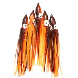 20pcs 4-3/4 inch Squid Skirts Hoochies 12cm Octopus Fishing Soft Lure -Fish WOW!®- (Brown/Orange)