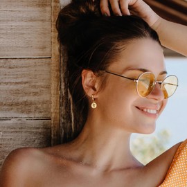 Charm-In I 14K Gold Plated Cross Earrings-Drop Huggie Charm Earrings Coin Dangle Earrings-EveryDay Versatile Jewelry Hypoallergenic and Lightweight - Ideal Birthday Gift