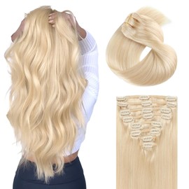 ABH AMAZINGBEAUTY HAIR Clip in Hair Extensions Remy Human Hair Invisible Silky Straight Double Wefts Clip in Extensions 105G Beach Blonde Hair Clips in 20Inch #613 8pcs With 18 Clips