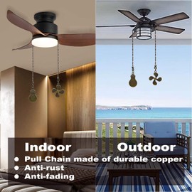 Akahttbn Ceiling Fan Chain Extender Light Pull Chain Set, 12 Inch Ornaments Extension Chains with Decorative Light Bulb and Fan Cord for Ceiling Light Lamp Fan Chain,Bronze
