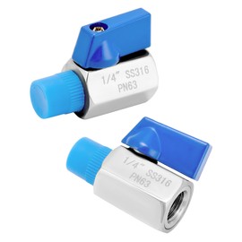 QWORK 1/4" Mini Ball Valve 316 Stainless Steel, Female x Male NPT Thread Shut-Off Valve, Quarter-Turn Handle, Double-Seal Bi-Directional Flow, 2 Pack