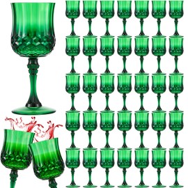 Pinkunn 50 Pcs Green Plastic Vintage Wine Glasses Reusable Colored Goblets Patterned Drinking Glasses Dishwasher Safe for Wedding Reception Party Supplies
