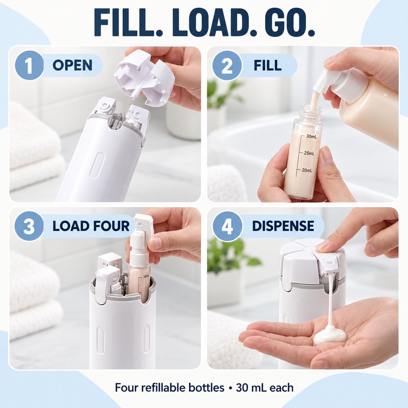 4 in 1 Travel Liquid Dispenser Refillable 1 fl oz