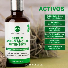 Pureza Natur Serum Aclarante De Pao Manchas Facial y cido Hialurnico suero reductor de hiperpigmentacin y mancha obscura facial Todo tipo de piel 50ml